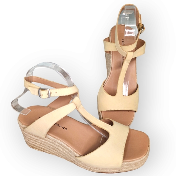 Lucky Brand Women's Valki Wedge Sandal T-Strap Espadrille Size 10M - Picture 1 of 12